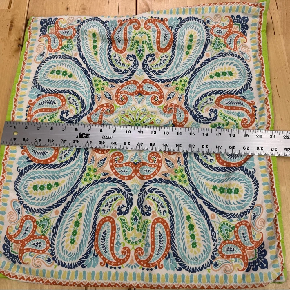 Pottery Barn Lia Paisley Pillow Cover ONLY Green Coral Blue Cotton Linen ~22”